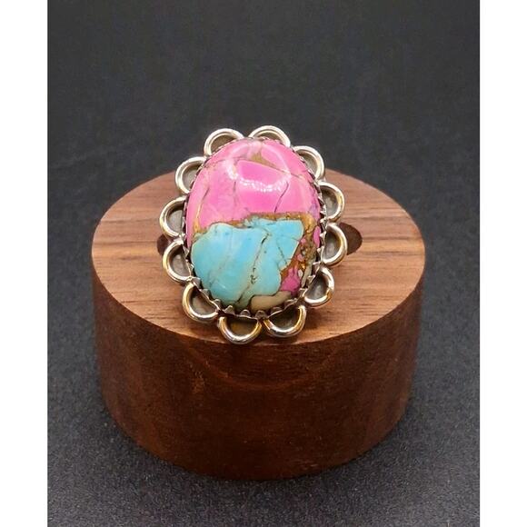 Cotton Candy Turquoise Ring, Adjustable, Sterling Silver, Hippie Southwest Style - Picture 1 of 8